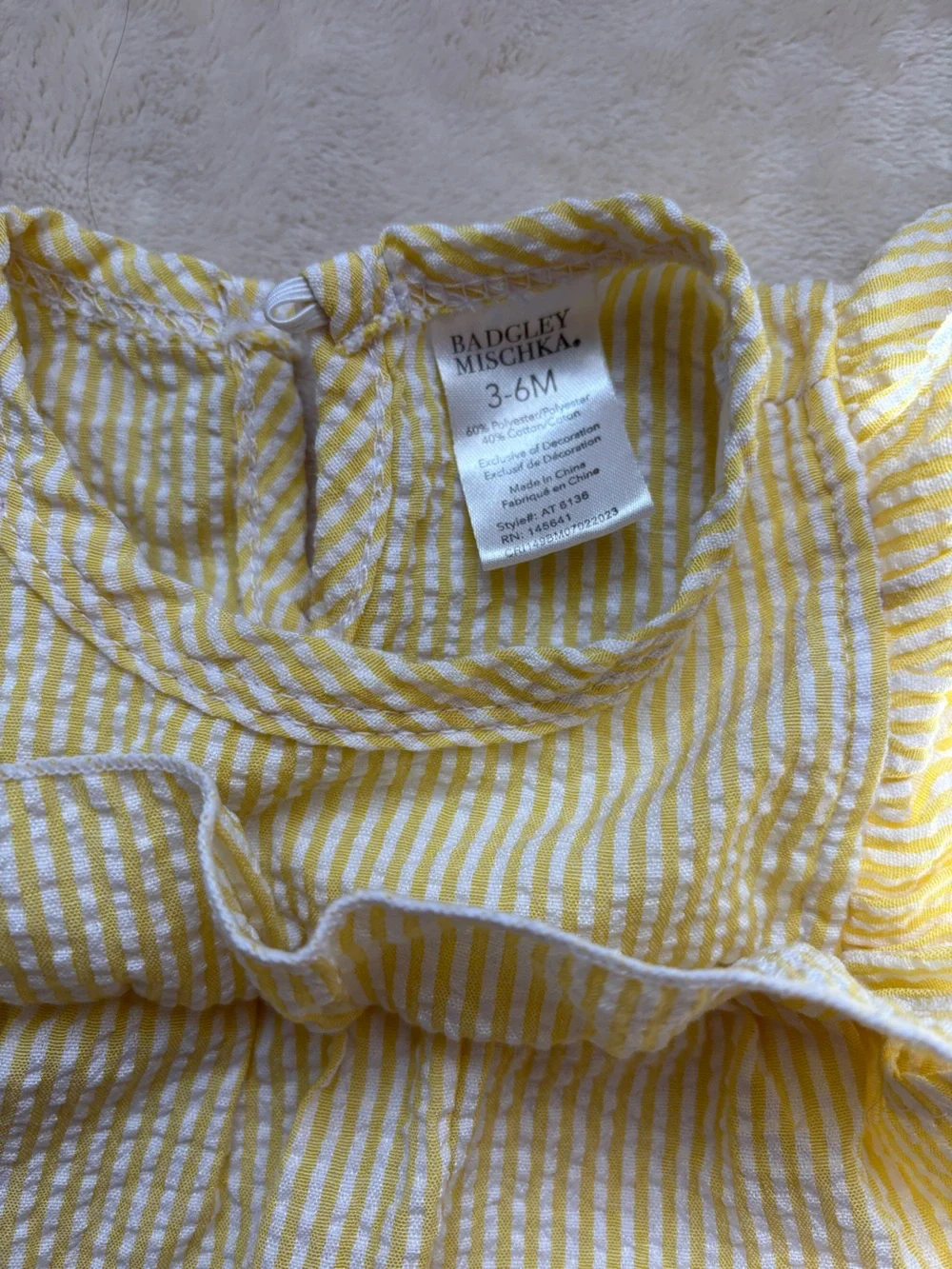 Badgley Mischka 3-6m baby set Seersucker Ruffle Dress Bloomers Quilted Sleeper